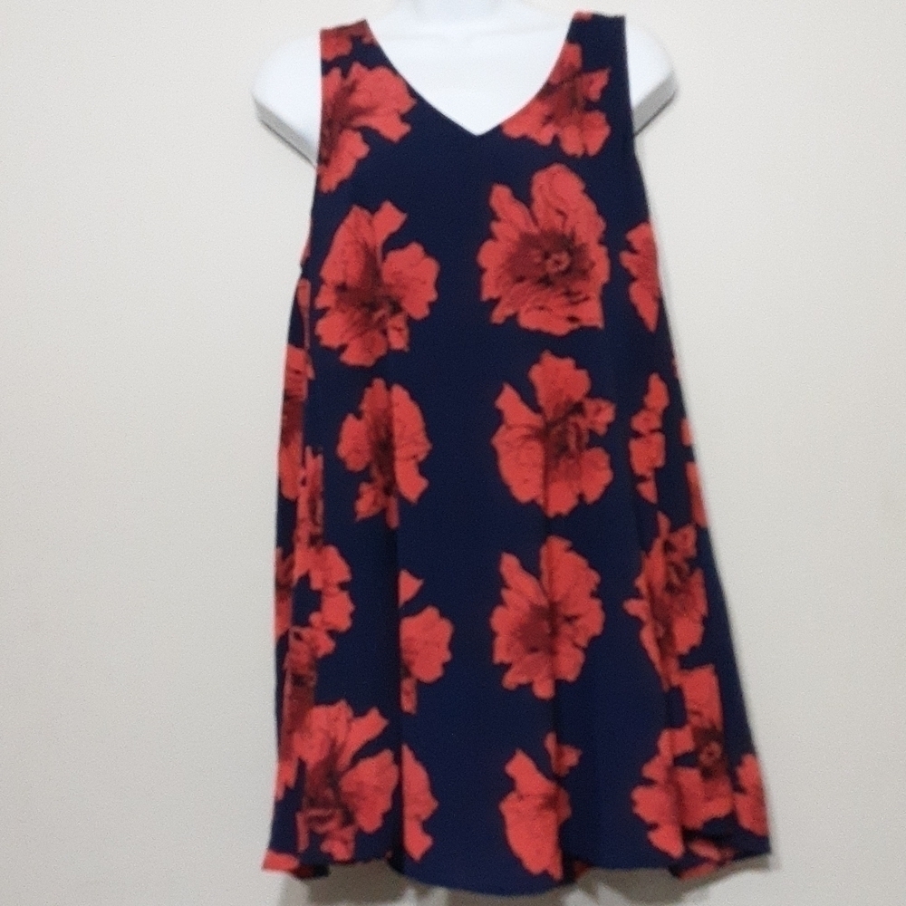 Entro floral tunic dress women S floral navy red casual vacation y2k retro